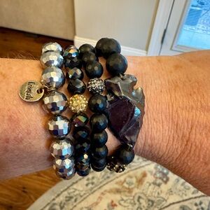 Erimish Black and Gunmetal Beaded Bracelet Set